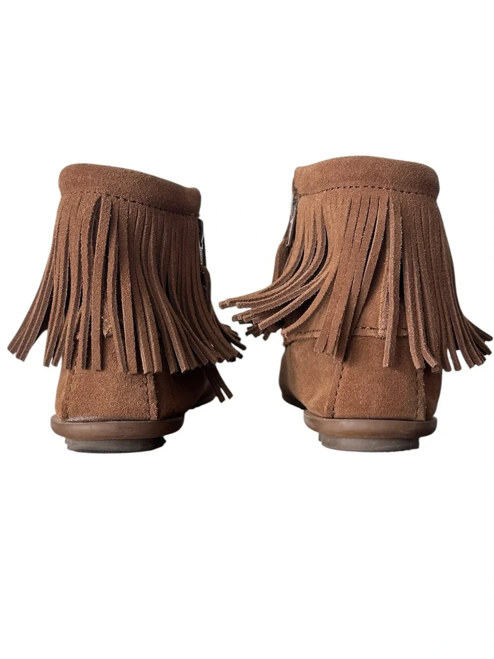 Minnetonka Women's Brown Suede Fringe Ankle Moccasin Booties Boho Festival  10